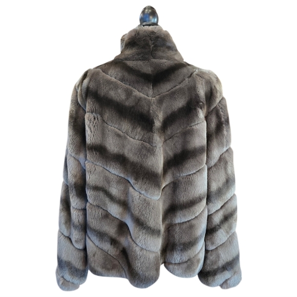 Rex Rabbit Brown Ombre Fur Chevron Pattern Swing Jacket XL - Picture 2 of 6